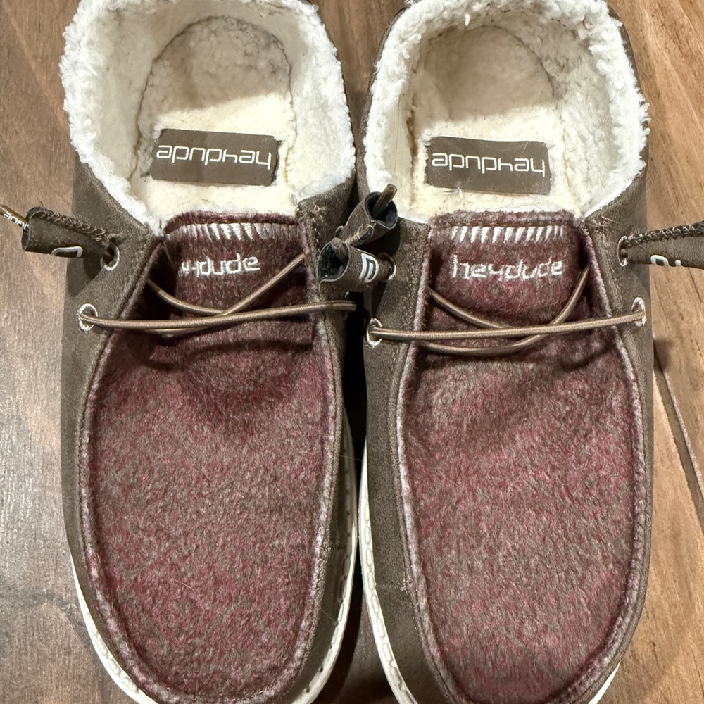 Hey Dude Burgundy and Brown ‘Recycled Leather’ Wendy Shoes